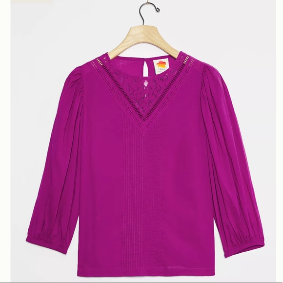 NWT Farm Rio Kelsie Peasant Blouse Purple Anthro - Picture 3 of 14